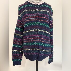 Talbots fair isle Colorful Patterned Women's knit cardigan Sweater size large